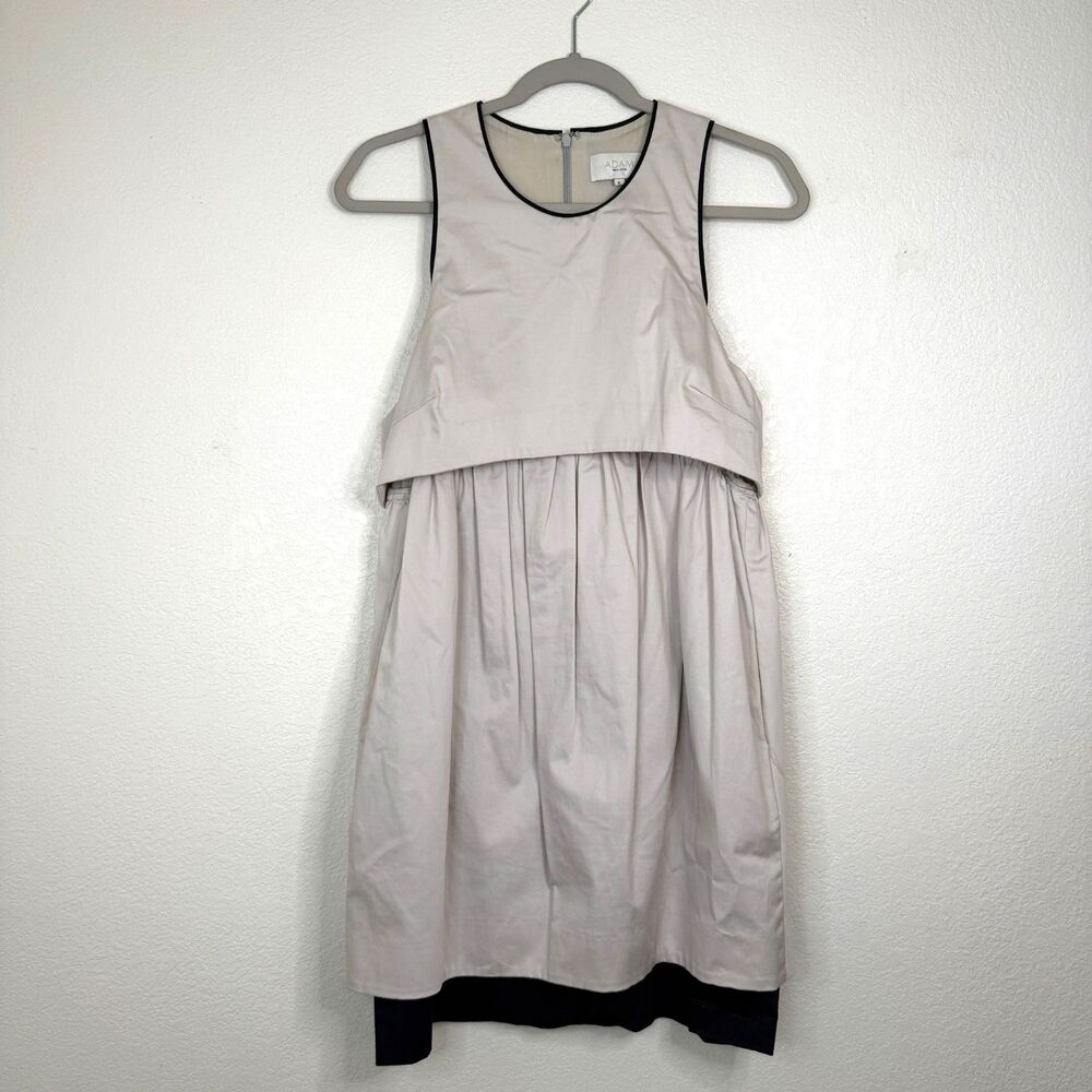 Adam Lippes Silk Cotton Tiered Shift Dress Cream Black Trim Size 6